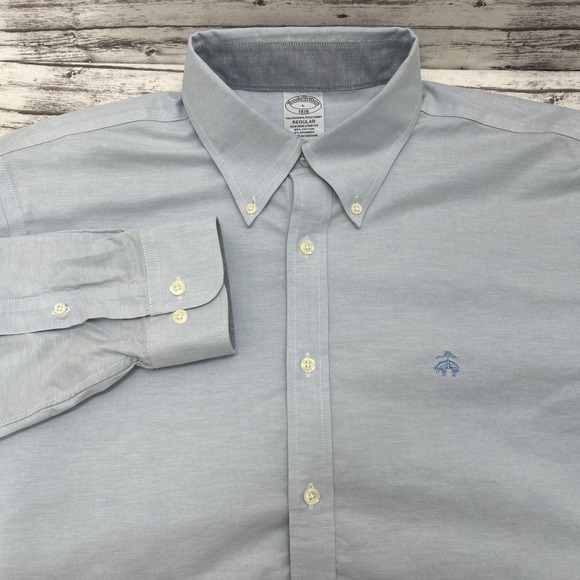 Brooks Brothers 1818 Regular Fit Shirt Stretch Non-Iron Oxford Blue Men's Large - Picture 1 of 9